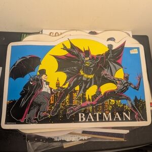 1992 BATMAN Penguin Catwoman Cushion Place Food Mat 11.5x17.5" DC Comics Vintage